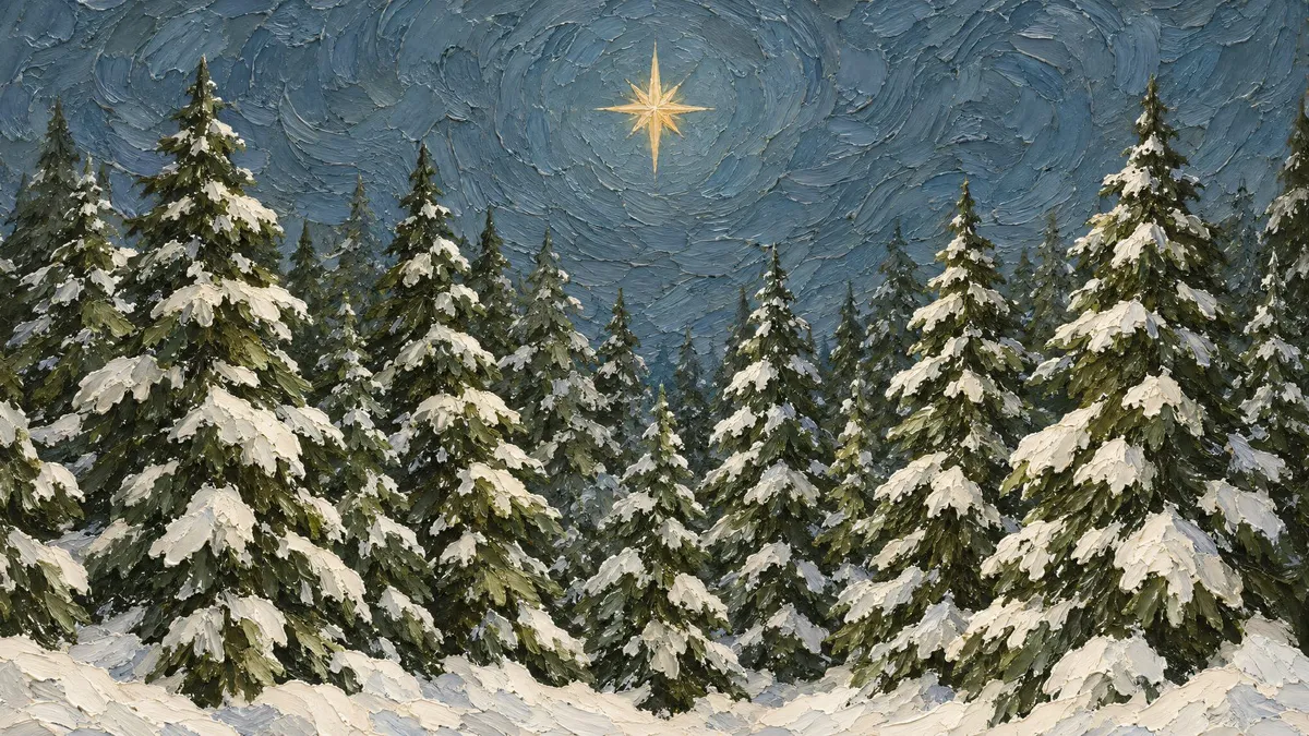 Snowy Pine Forest Star shown on your frame
