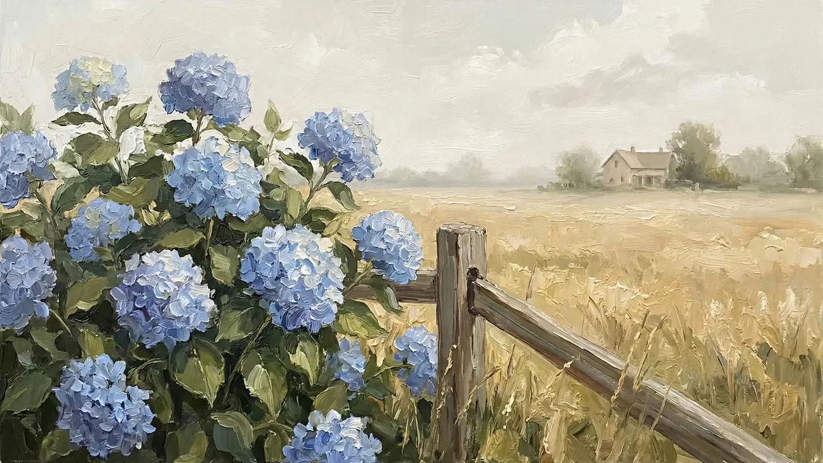 Blue Hydrangea Farmhouse Spring shown on your frame