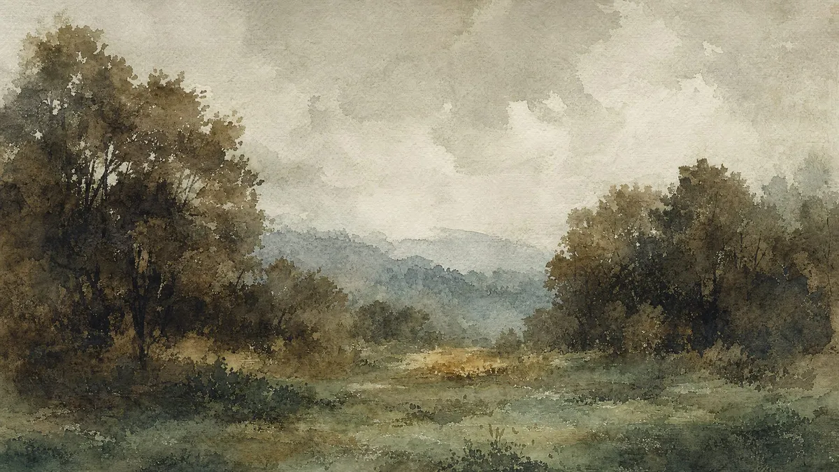 Moody Autumn Watercolor Landscape shown on your frame