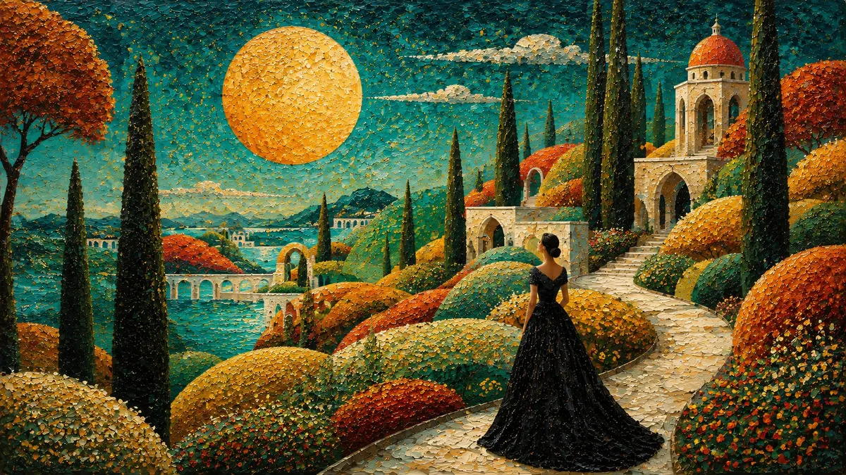 Moonlit Tuscan Garden shown on your frame