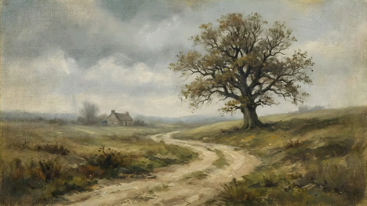 Vintage Oak Tree Landscape shown on your frame