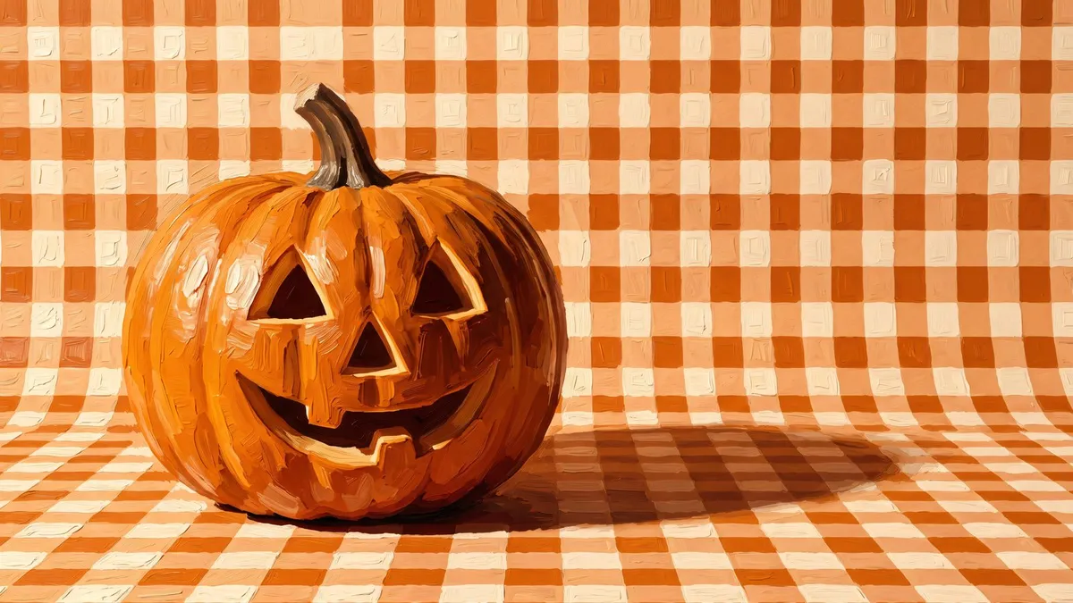 Gingham Halloween Pumpkin shown on your frame