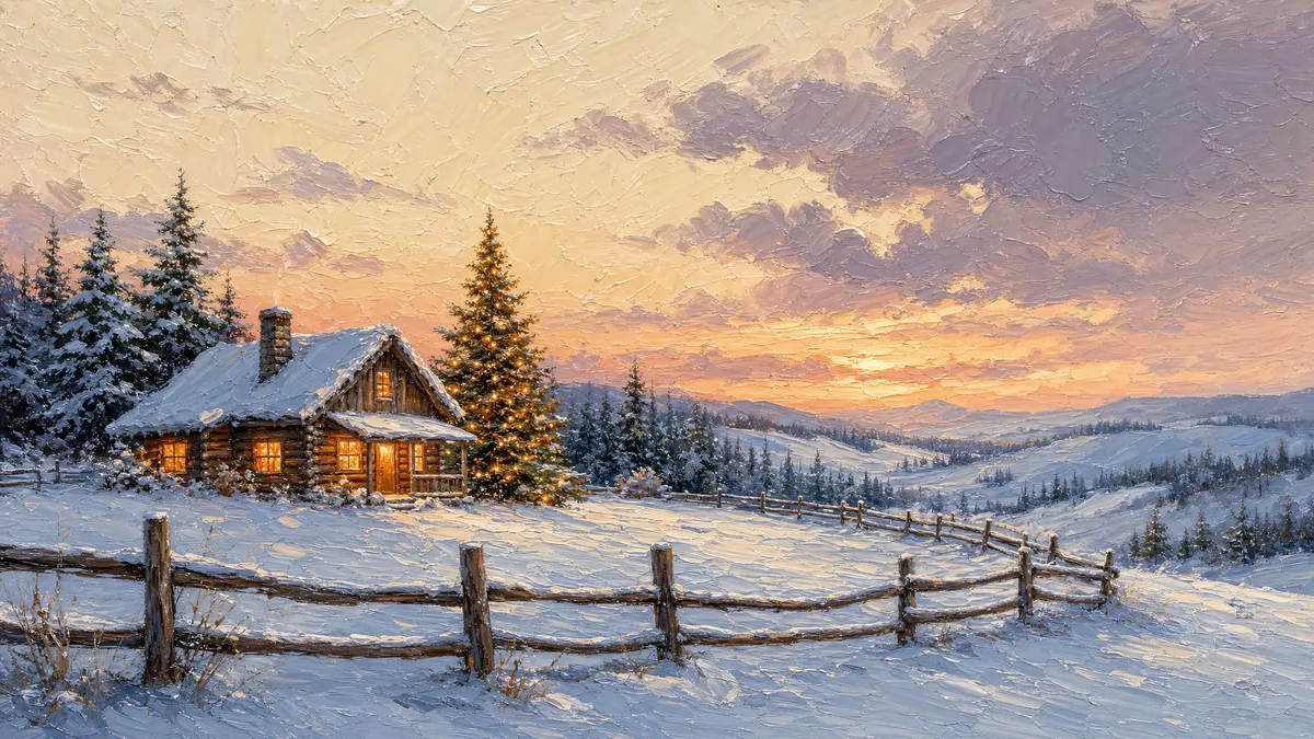 Winter Cabin Christmas Tree shown on your frame