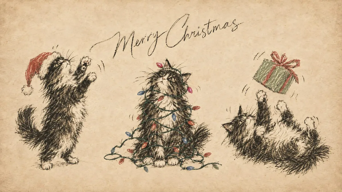 Christmas Cat Sketches shown on your frame