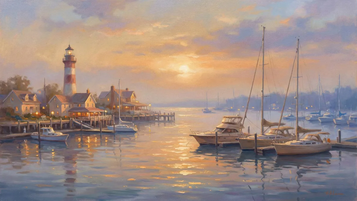 Sunset Lighthouse Harbor shown on your frame