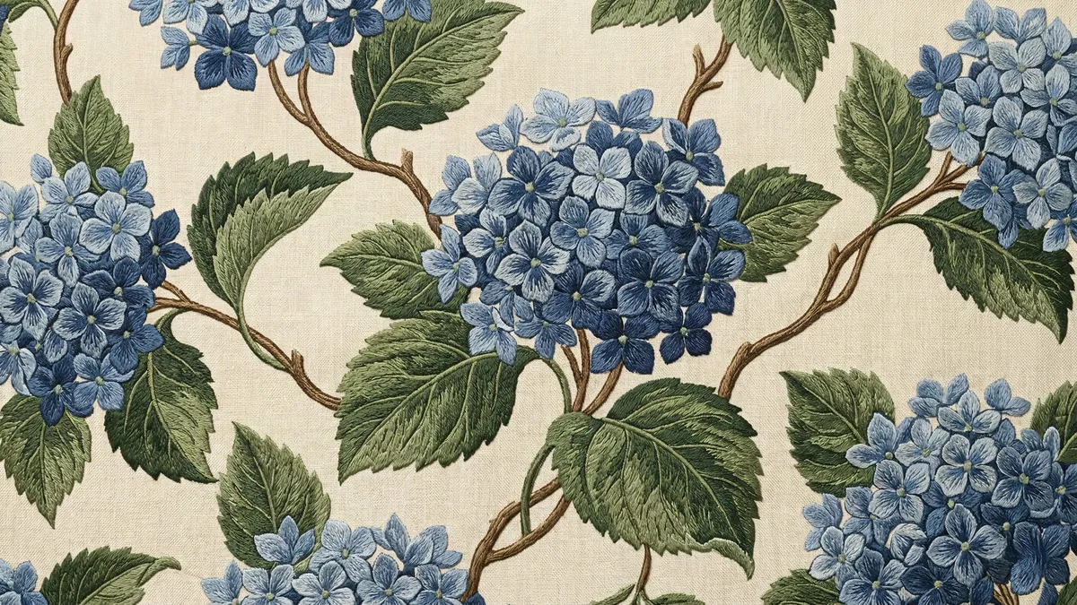 Blue Hydrangea Embroidery shown on your frame