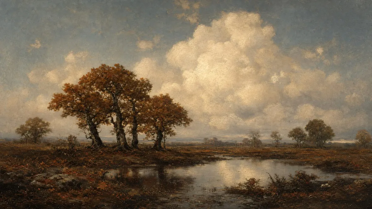 Moody Antique Autumn Landscape shown on your frame
