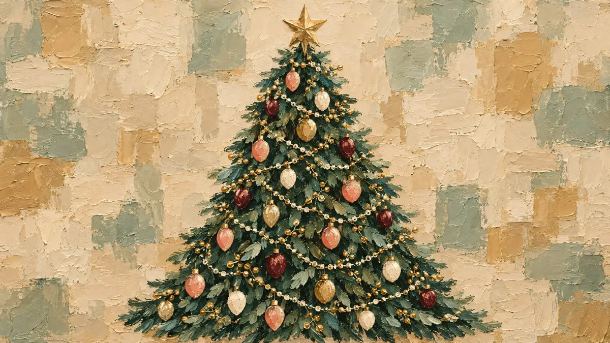 Vintage Christmas Tree Impasto shown on your frame