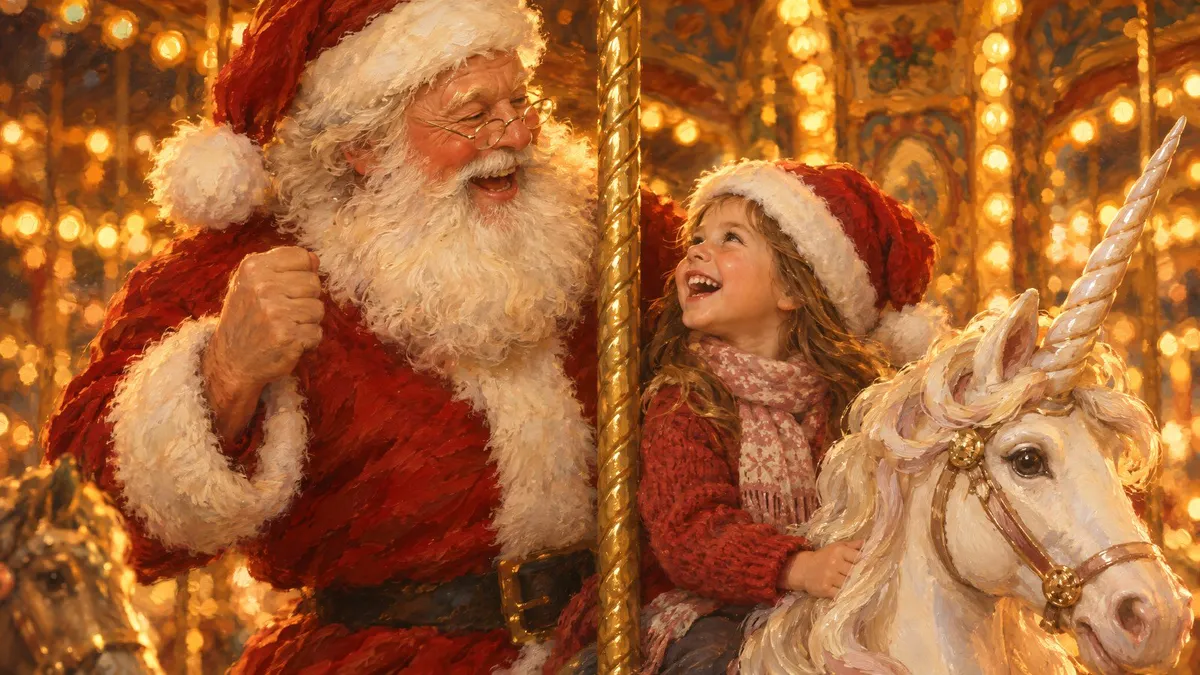 Santa And Carousel Unicorn shown on your frame