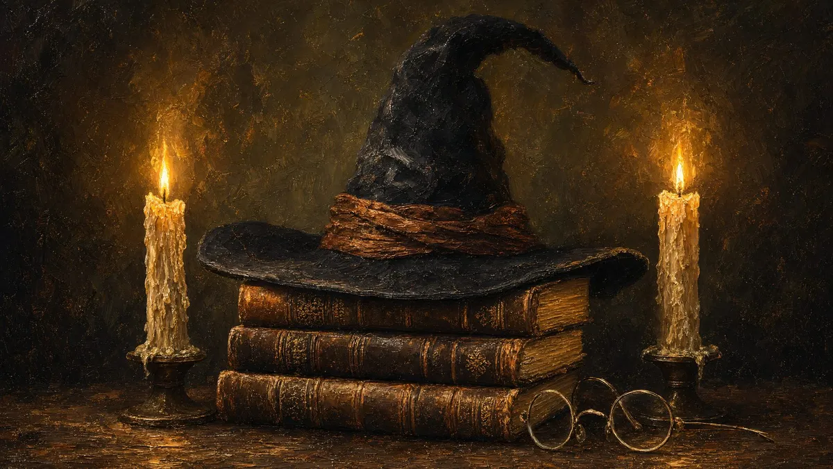 Witch Hat Candlelit Books shown on your frame