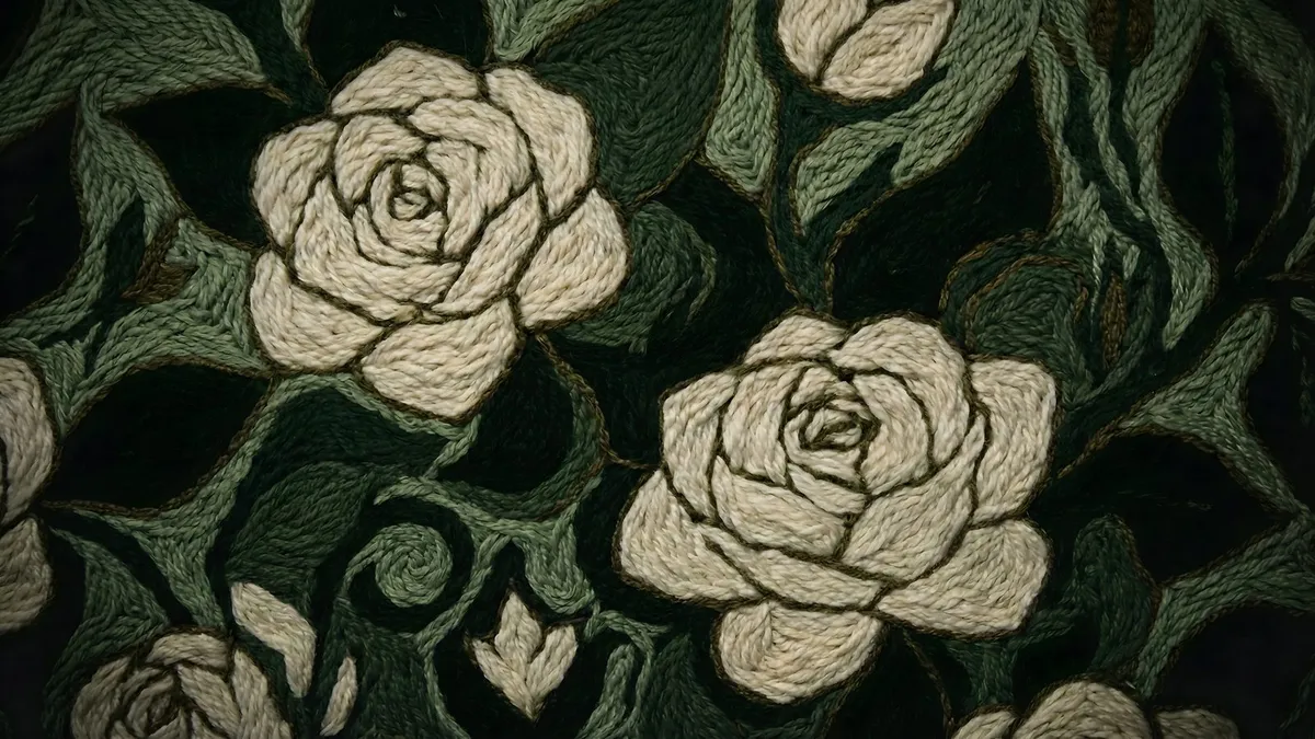 Vintage Embroidered White Roses shown on your frame
