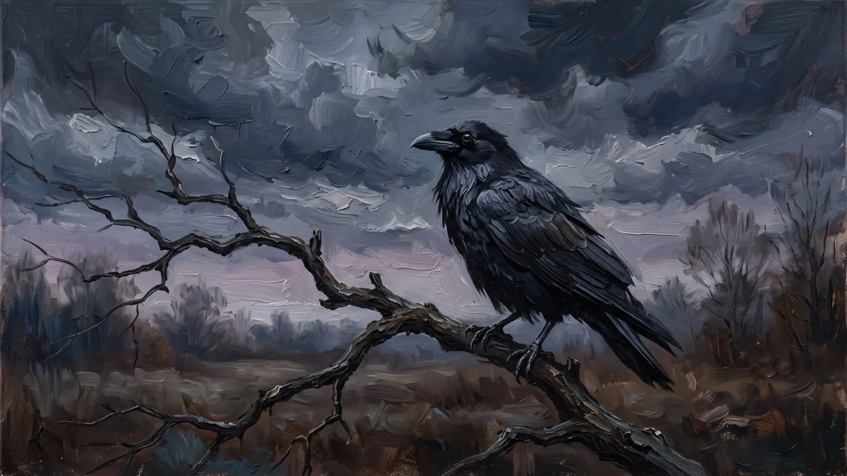 Gothic Raven on Dead Branch shown on your frame