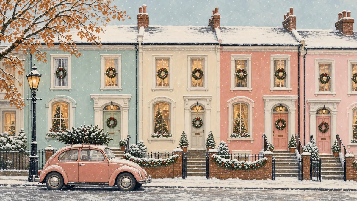 Pastel Christmas Townhouses shown on your frame
