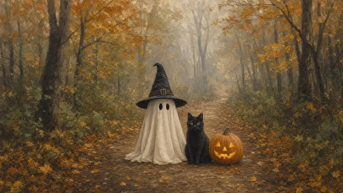 Ghost Witch Black Cat Forest shown on your frame