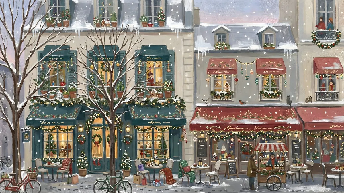 Cozy Winter Paris Street shown on your frame