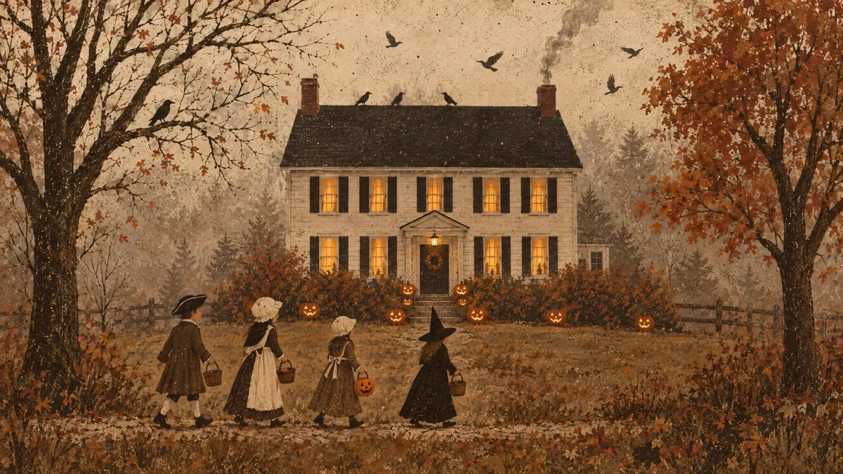 Primitive Halloween Trick-or-Treaters shown on your frame